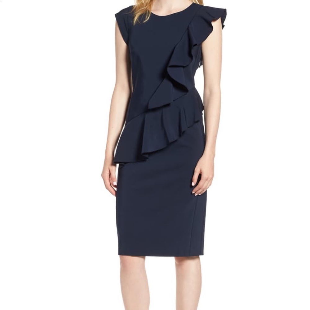 Emerson Rose Navy Blue Ruffle Peplum Dress Sz 16